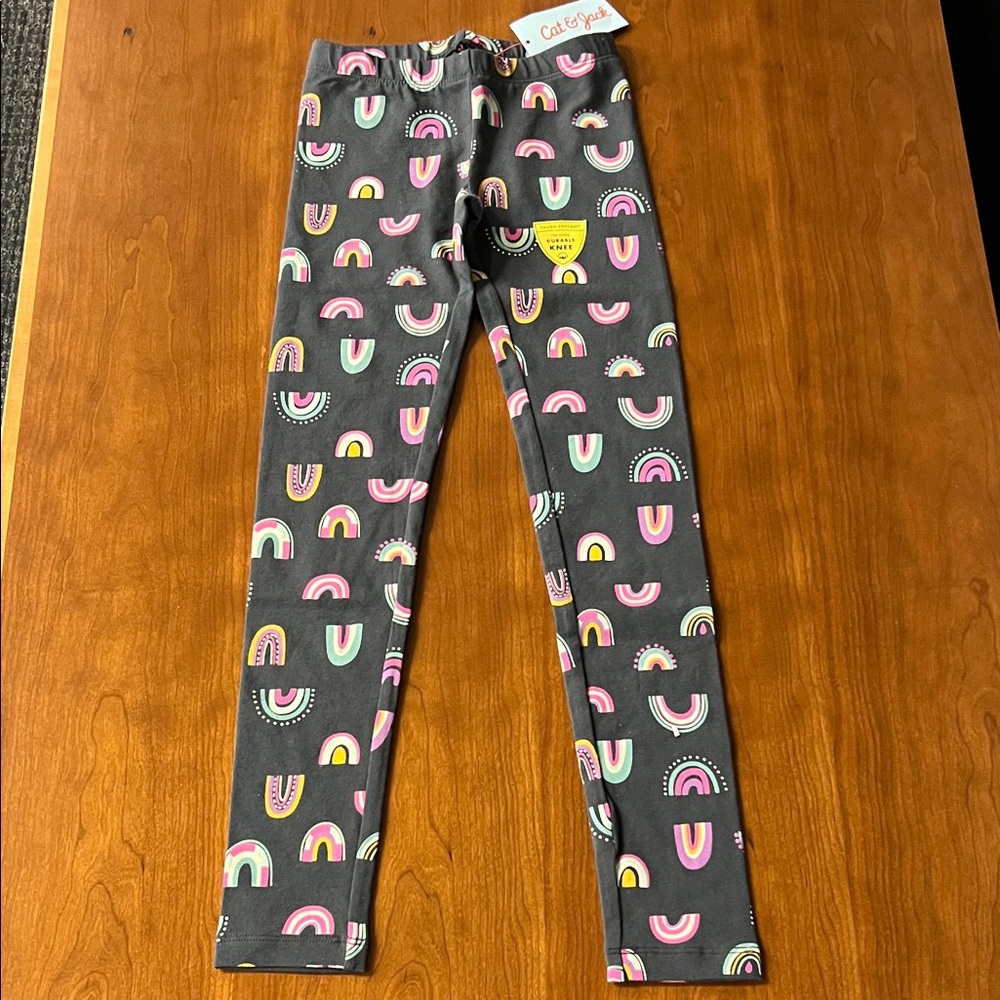 Cat & Jack Girls Multicolor Rainbow Leggings - Dark Gray Slim Fit
